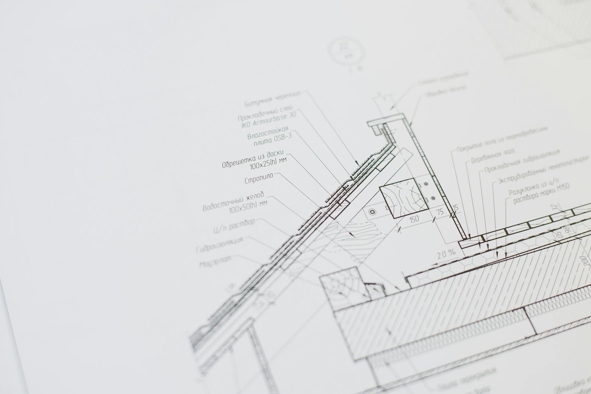Zbliżenie planu architektonicznego z widocznymi szczegółami technicznymi